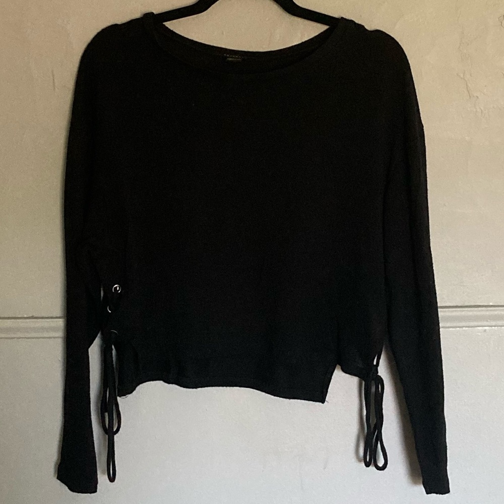 Urban Planet Black Lace Up Long Sleeve Top - Picture 3 of 4